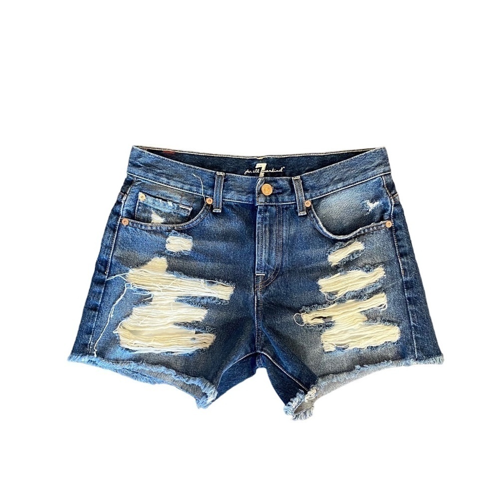 7 For All Mankind Distressed Cut-off Denim Shorts 26